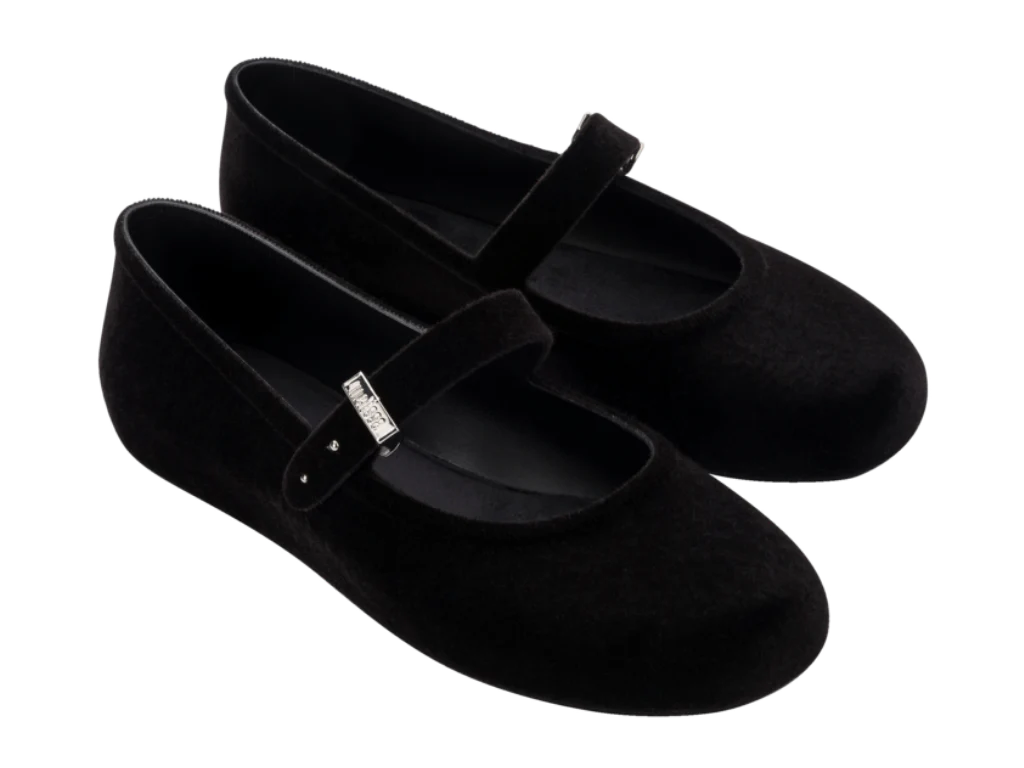 MELISSA SOFT BALLERINA VELVET II AD – BLACK FLOCKED
